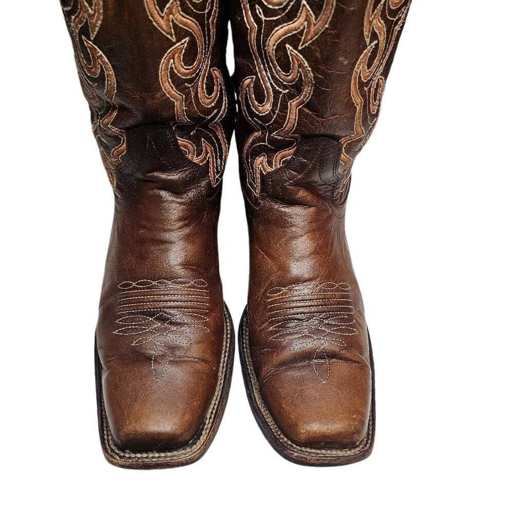 Circle G Womens Cutout Embroidery Cognac Brown Square Toe Boots  Made in Mexico - Picture 11 of 14